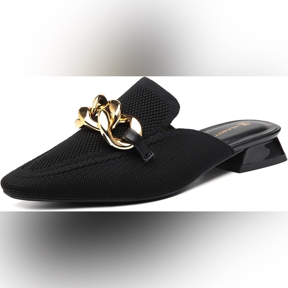 Elegant Black Women's Mules with Gold Accent